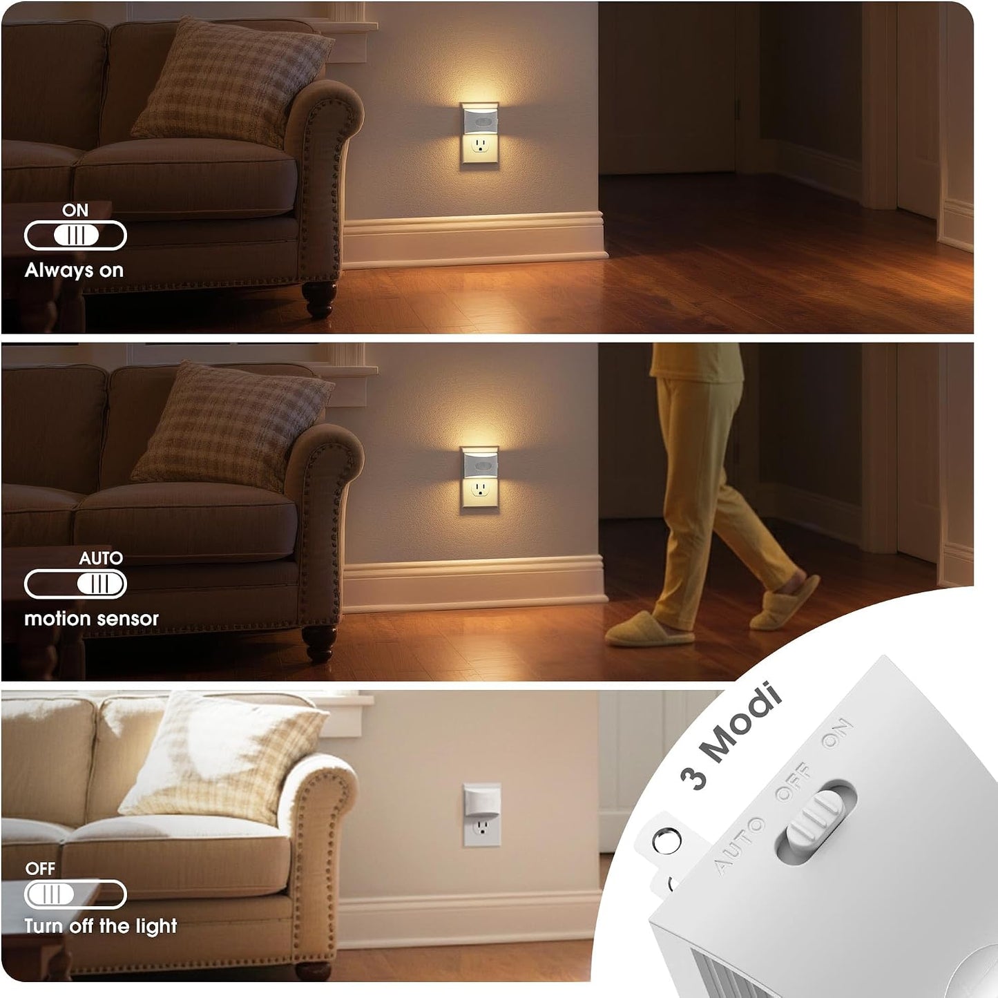 JandCase Night Light, Modern Night Lights Plug into Wall,2 Pack Dusk to Dawn Sensor Nightlight, Amber Brightness Adjustable Nightlight for Kids Bathroom Hallway Kitchen Bedroom Decor