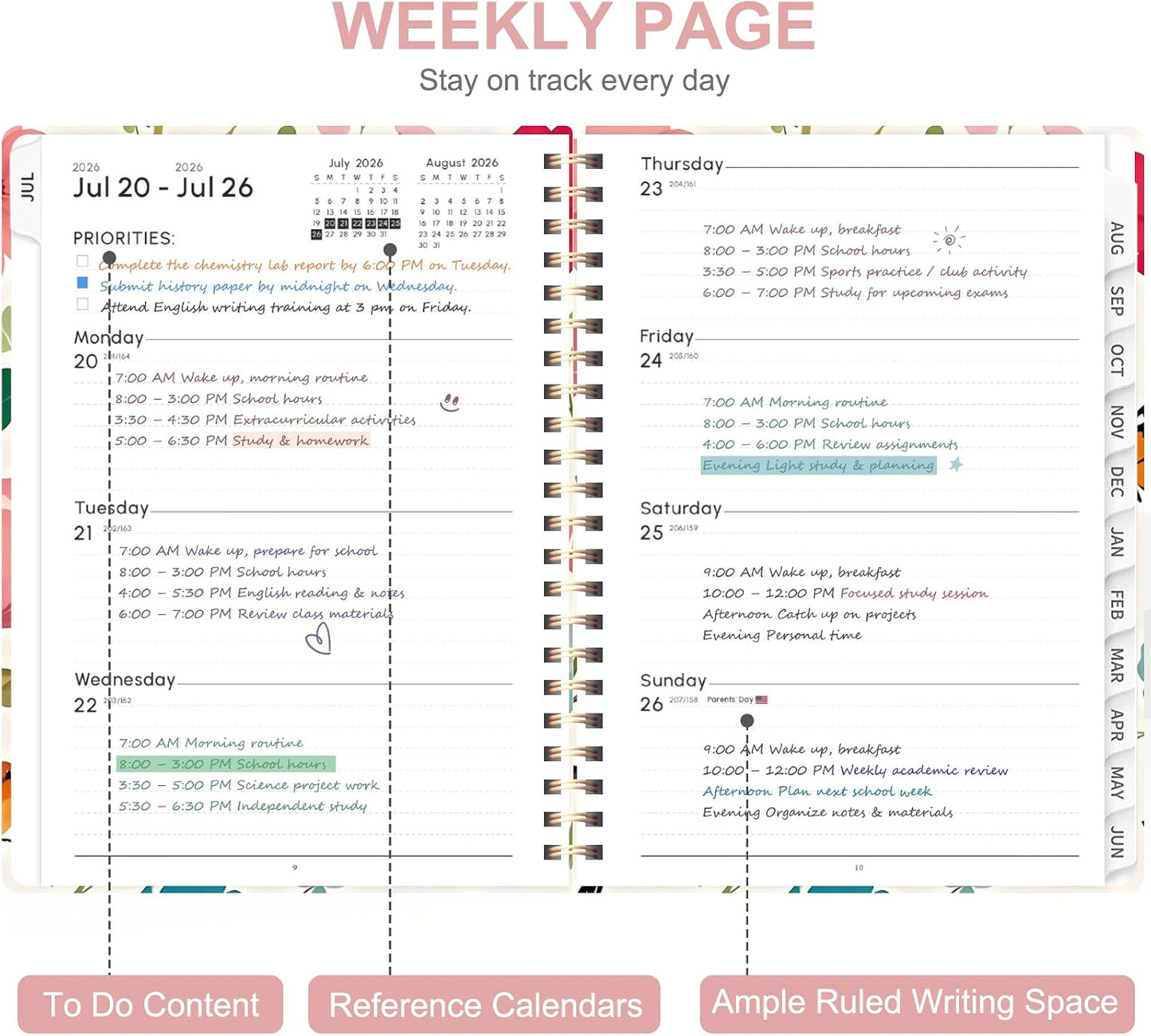 Planner 2026-2027, Weekly and Monthly Calendar Planner, JUL 2026 - JUN 2027 | Academic Year, Daily Agenda Book, A5(6.3'' x 8.5''), Sprial Bound, Inner Pocket, Office School Use