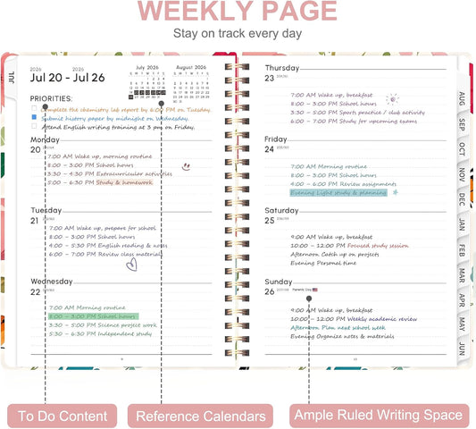 Planner 2026-2027, Weekly and Monthly Calendar Planner, JUL 2026 - JUN 2027 | Academic Year, Daily Agenda Book, A5(6.3'' x 8.5''), Sprial Bound, Inner Pocket, Office School Use