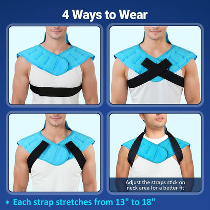Comfytemp Large Ice Pack for Neck Shoulders Upper Back Pain Relief with Straps, Reusable Gel Ice Wrap Hot Cold Compress Therapy Recovery for Upper Back, Cervical Injuries, Rotator Cuff (Large, Blue)