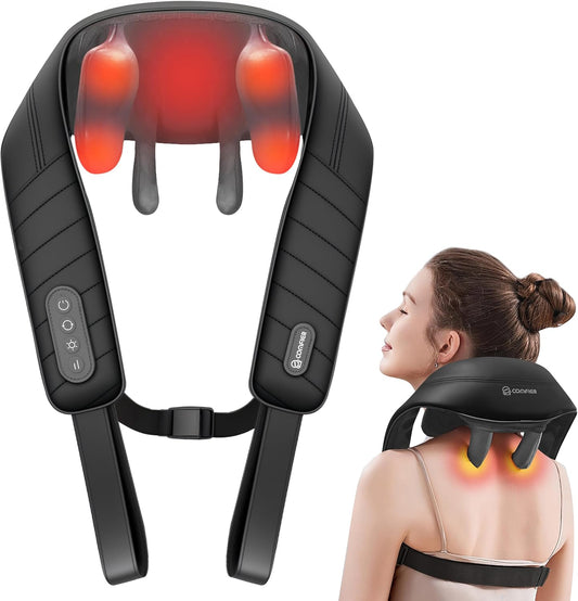 COMFIER Cordless Neck and Shoulder Massager with Heat, Wearable 4D Shiatsu Deep Tissue Kneading for Desk Workers and Drivers, Hands-Free Straps, FSA Eligible HSA Gift,Midnight Black