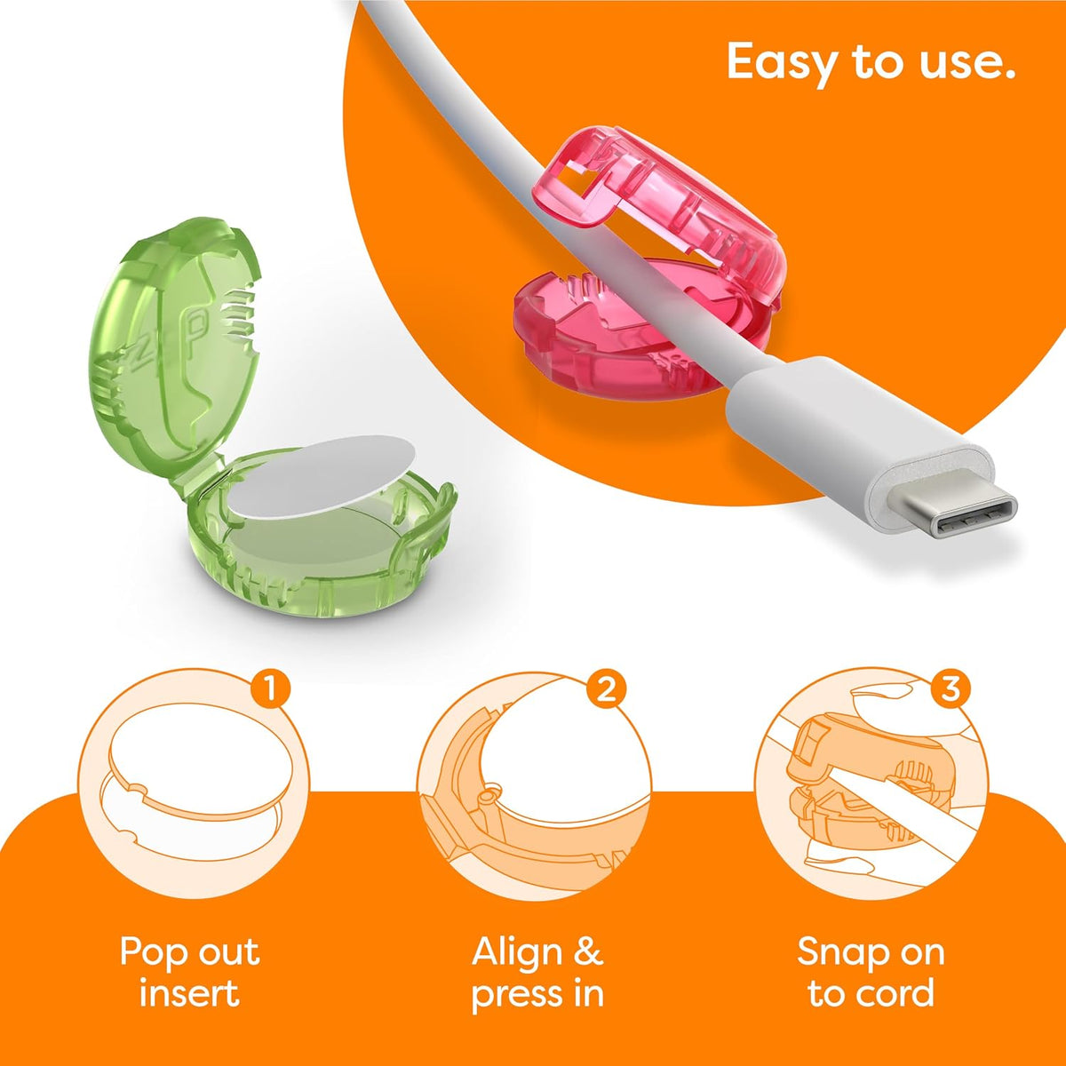 DOTZ Cord Identifiers, Reusable Cable Labels for Cords & Chargers, 5 Count