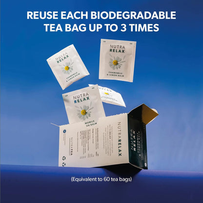 NUTRARELAX - Sleep and Calming Tea – Helps with Relaxation and Sleep – Includes Chamomile, Lemon Balm and Passionflower - 20 Enveloped Tea Bags - by Nutra Tea - Herbal Tea