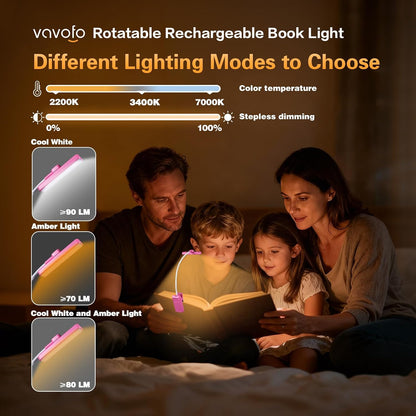 VAVOFO 24 LEDs Rotatable Book Light, Rechargeable Clip Reading Lamp