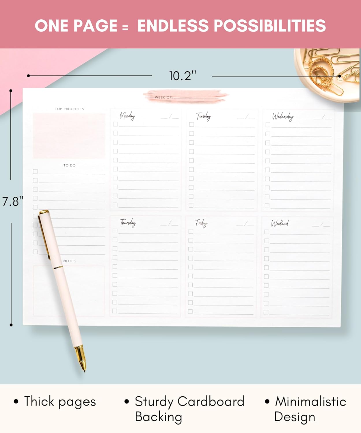 Lamare Weekly Planner Notepad – Premium Undated Weekly To Do List Notepad