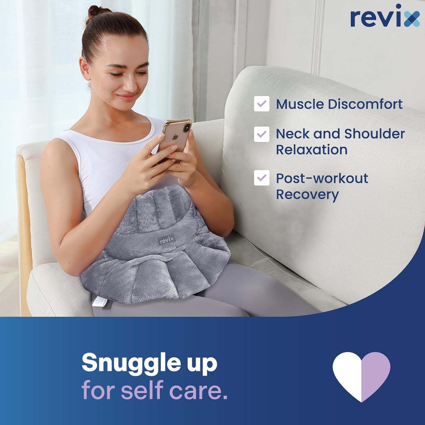 REVIX Heated Neck Wrap Microwave Heating Pad for Neck and Shoulders Pain Relief, Weighted Neck Warmer Microwavable with Miost Heat, Unscented