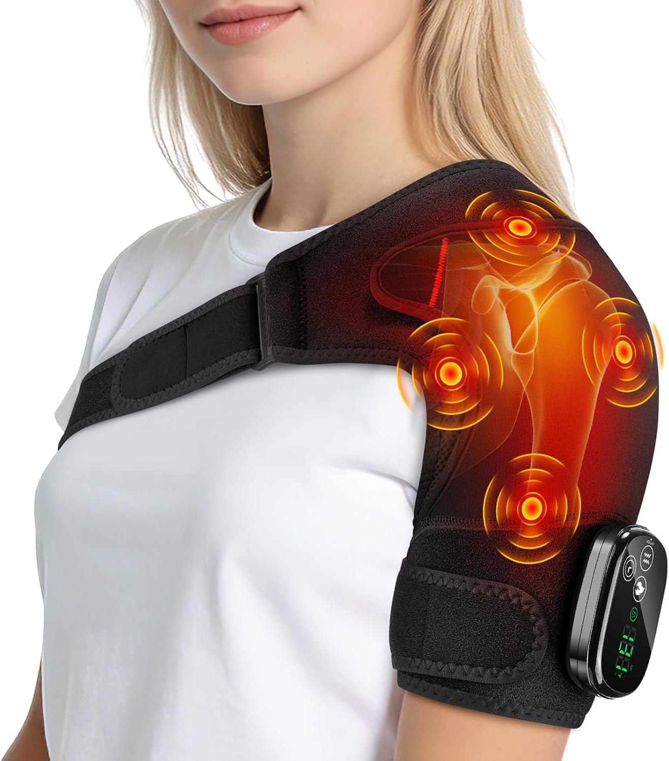 Shoulder Heating Pad with Massage for Pain Relief, Cordless Heated Shoulder Wrap for Rotator Cuff & Frozen Shoulder, Portable Heated Shoulder Massager Pad for Home Travel