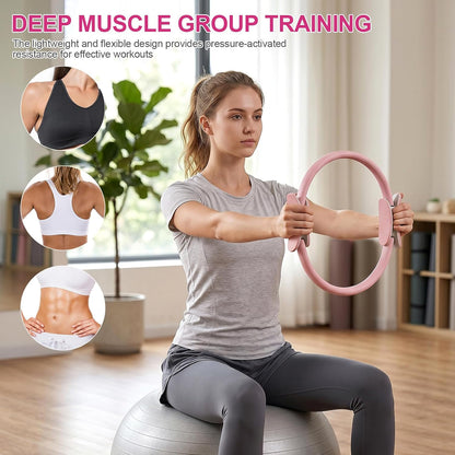 Pilates Ring 15 Inch Magic Circle Ring, Dual Padded Handles Pilates Exercise Circle, Adjustable Yoga Ring