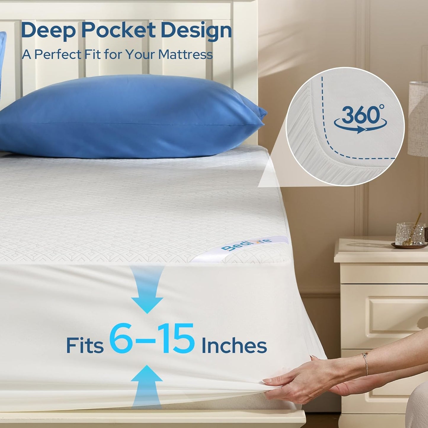 BEDLORE Queen Mattress Protector, Waterproof Noiseless Mattress Cover with Deep Pocket for 6-18 inches Mattress, Soft Breathable Mattress Pad Machine Washable (Dark Gray)