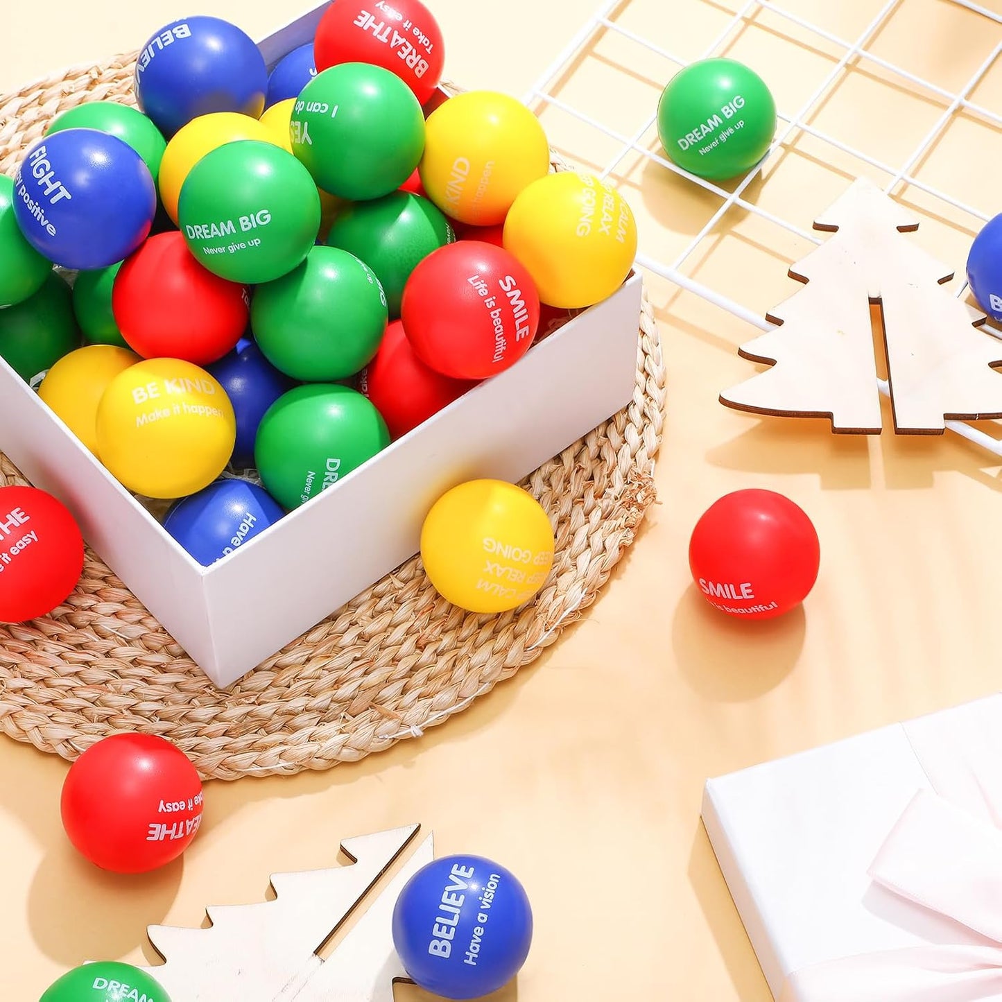 Liliful 100 Pcs Motivational Stress Balls Bulk Inspirational Squeeze Balls for Adults Anxiety Relief Fidget Toys Office Employee Gifts Classroom Rewards 2.2 Inch (Bright Colors)