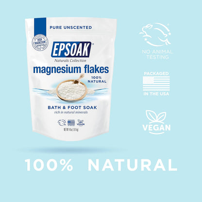 Epsoak Magnesium Flakes 4 lb. Magnesium Sulfate USP. Resealable Epsom Salt Bag Unscented, Made in The USA, Cruelty-Free Certified