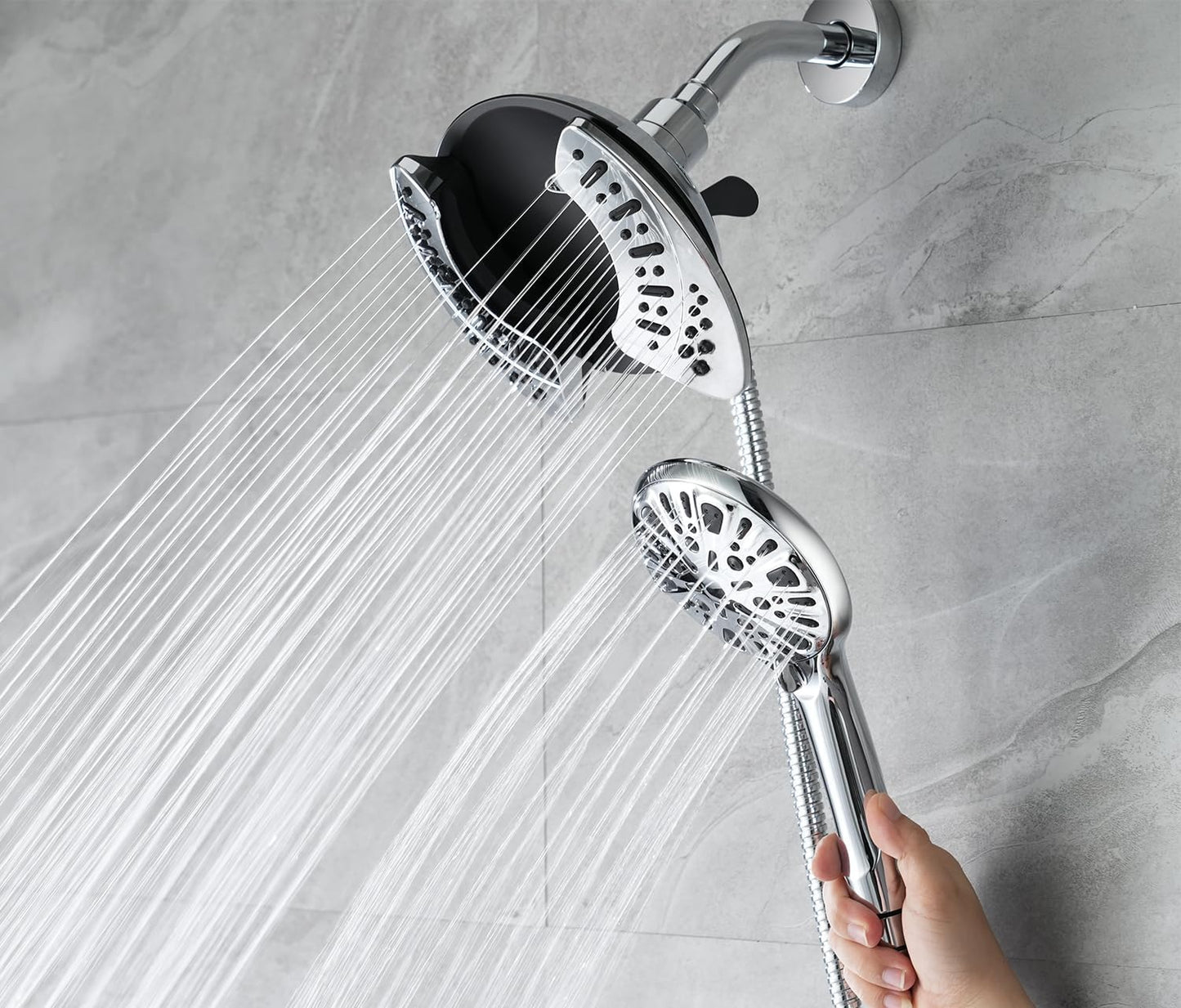 INAVAMZ Shower Head with Handheld High Pressure: Hand Held Shower Head & Rain Shower Head 2-IN-1 Shower Head with 59" Rotatable Stainless Steel Hose, Shower Trim Systems, Sliver 2.5 GPM 15391 Filter