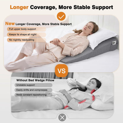 Vekkia 34" Extra-Long Wedge Pillow, 5.5" Bed Wedge Pillow for Sleeping,Gray