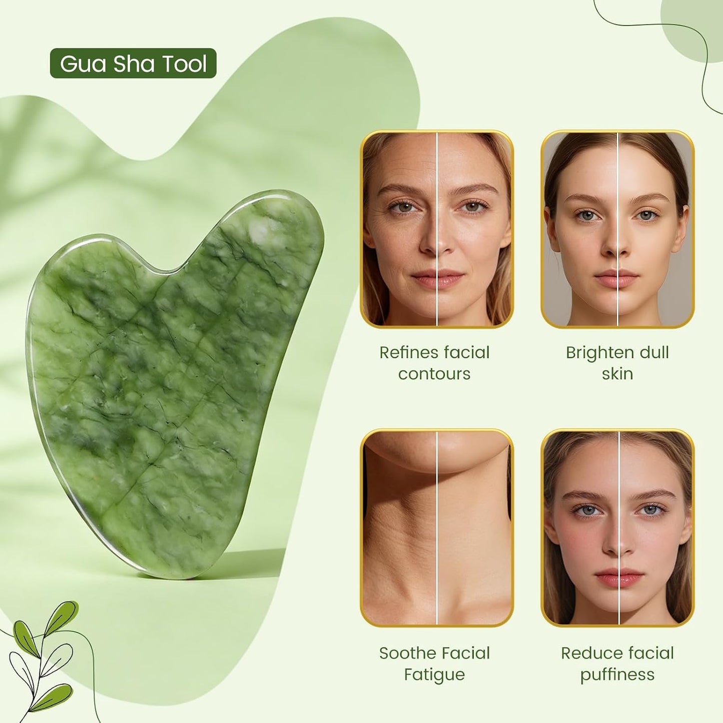 Jade Roller & Gua Sha Set - Natural Jade Face Roller Facial Massage Skincare Tools for Women,Reduce Puffiness and Fine Lines (Forest Green) | natural jade roller,gua sha tool,ice roller to reduce puffiness,dual head massage roller
