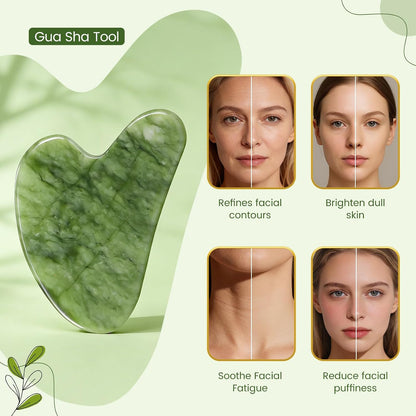 Jade Roller & Gua Sha Set - Natural Jade Face Roller Facial Massage Skincare Tools for Women,Reduce Puffiness and Fine Lines (Forest Green) | natural jade roller,gua sha tool,ice roller to reduce puffiness,dual head massage roller