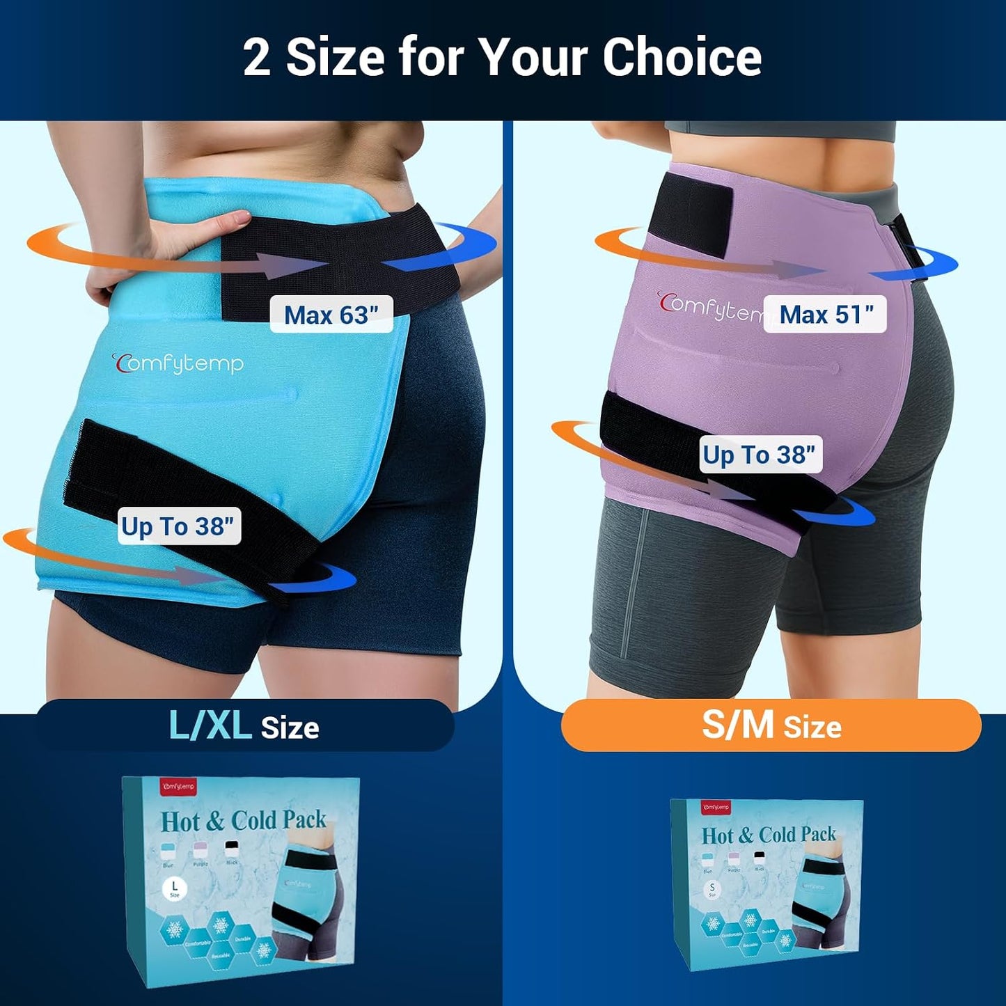 Comfytemp Hip Ice Pack Wrap for Sciatica Pain Relief, Hip Replacement Kit After Surgery, Reusable Gel Ice Pack for Injuries, Hot Cold Compress Recovery Items Physical Therapy for Men Women (L/XL/2XL)