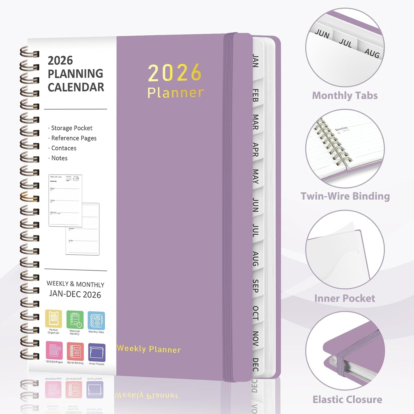 Planner 2026-2027, Weekly and Monthly Calendar Planner, JUL 2026 - JUN 2027 | Academic Year, Daily Agenda Book, A5(6.3'' x 8.5''), Sprial Bound, Inner Pocket, Office School Use