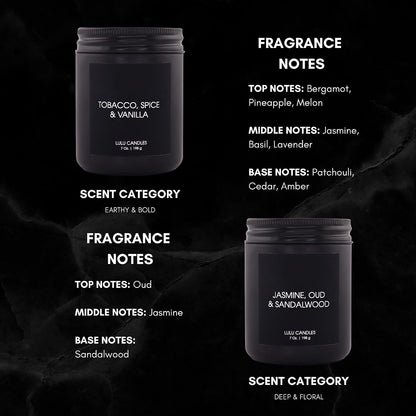 Lulu Candles | Jasmine, Oud & Sandalwood | Luxury Scented Soy Jar Candle | Hand Poured in The USA | Highly Scented & Long Lasting (9 Oz.)