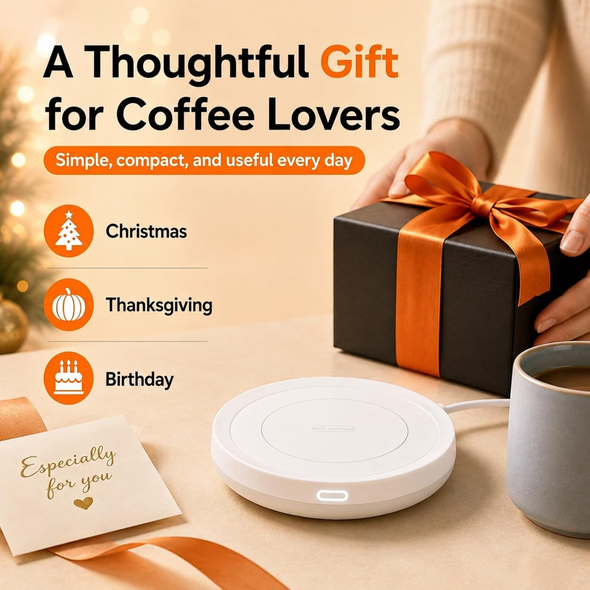 BESTINNKITS White Smart Coffee Auto On/Off Gravity-Induction Mug Office Desk Use, Candle Wax Cup Warmer Heating Plate (Up to 131F/55C)