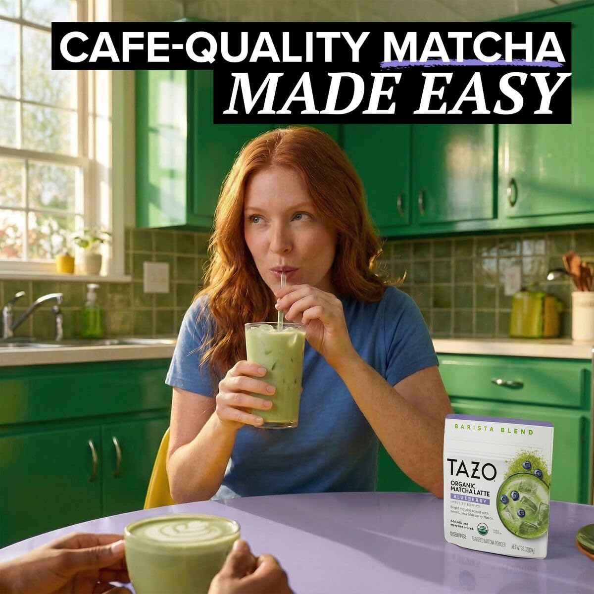 TAZO Organic Classic Matcha Latte Powder, Café Style Matcha Latte Mix, Easy Hot or Iced Matcha Latte, Sweetened with Organic Sugar and Matcha Powder, 10 Servings, 3.5 oz Pouch