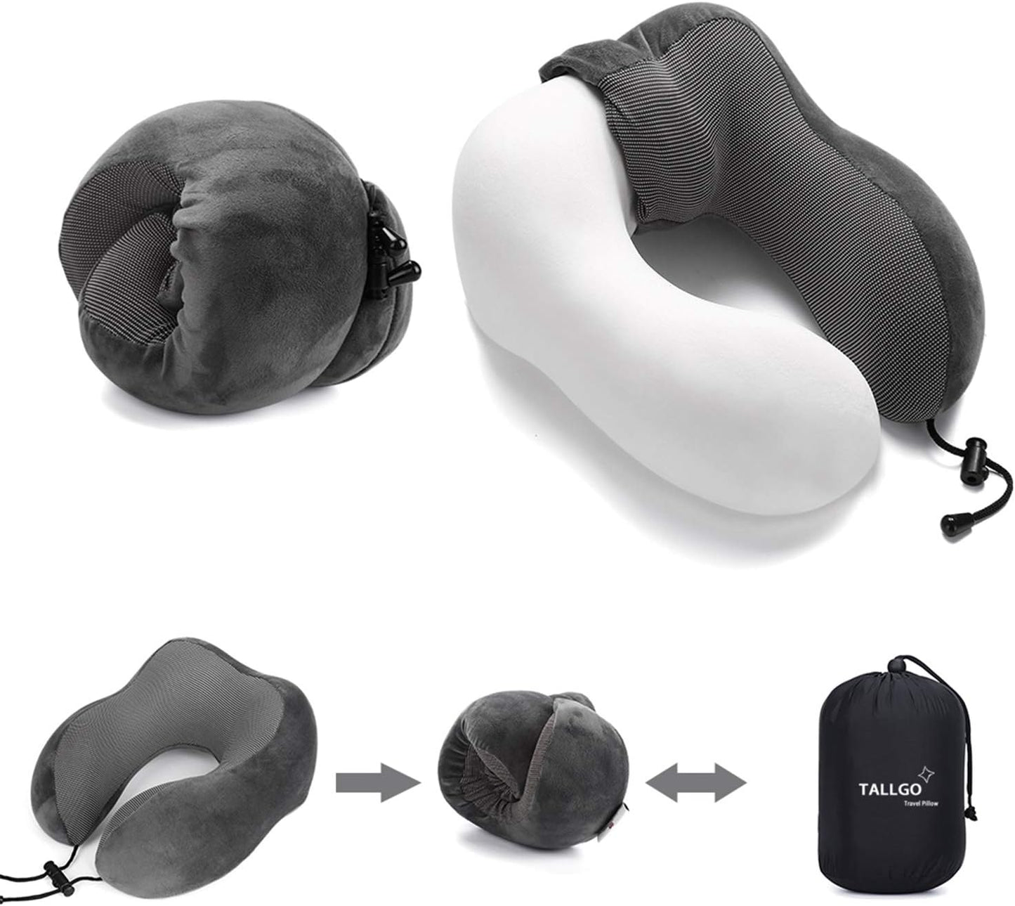 TALLGO Travel Pillow, Best Memory Foam Neck Pillow Head Support Soft Pillow for Sleeping Rest, Airplane Car & Home Use (Black)