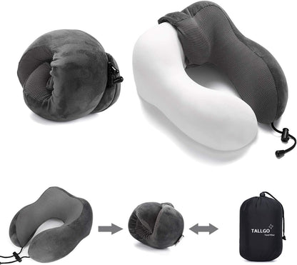 TALLGO Travel Pillow, Best Memory Foam Neck Pillow Head Support Soft Pillow for Sleeping Rest, Airplane Car & Home Use (Black)