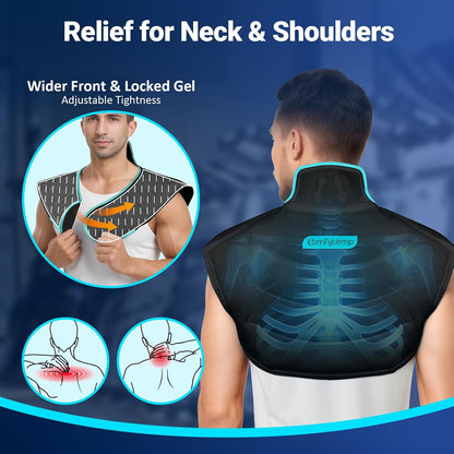 Comfytemp Large Ice Pack for Neck Shoulders Upper Back Pain Relief with Straps, Reusable Gel Ice Wrap Hot Cold Compress Therapy Recovery for Upper Back, Cervical Injuries, Rotator Cuff (Large, Blue)