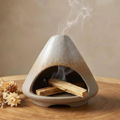 CEREMONY Palo Santo Holder -Mini Ceramic Incense Holder for Palo Santo Sticks - Palo Santo Holder for Gift-White Sage Holder for Meditation Decor (Brown-Fireplace)