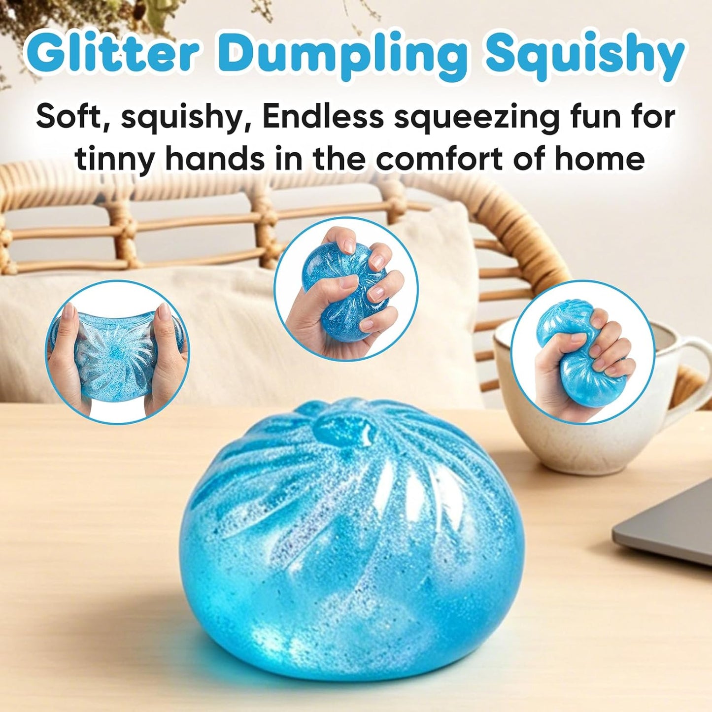 4Pcs Glitter Slow Rebound Stress Balls, Soft Squeeze Tactile Balls for Anxiety Relief, Portable Desk Decor & Gift for Adults