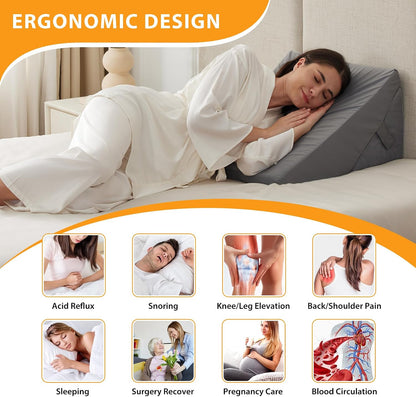Ruqmuis Wedge Pillow Set for After Surgery, 3PCS Adjustable 9&12 Inch Bed Wedge Pillow for Sleeping, Incline Pillow Wedge for Headboard, Post Surgery, Acid Reflux, Neck&Back Support, White/Grey