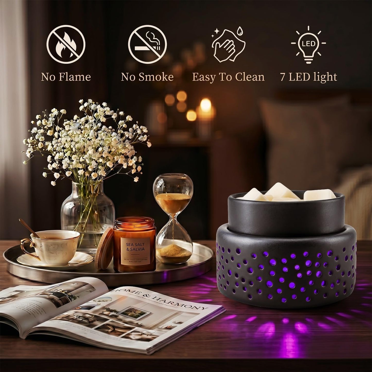 VICTORIA AROMA Ceramic Wax Melt Warmer - LED Night Light Candle Wax Warmer for Scented Wax, Electric Fragrance Wax Melter for Home, Office, Bedroom Decor, and Gifts