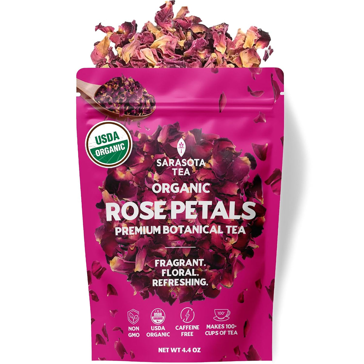 Organic Rose Petals 4.4oz | USDA Organic Dried Rose Petals for Tea, Culinary & Baking | Edible Rose Flowers | Caffeine Free Herbal Tea | Non-GMO | Floral & Aromatic
