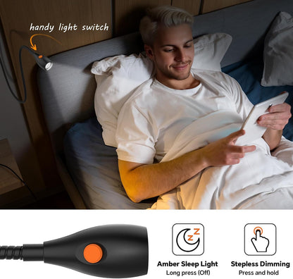 Wall Mounted Reading Light, Minimalist Headboard Mount Book Light, Dimmable LED with Lamp Head Switch Reading Lamp, USB-C Powered, CRI 95+ (4000K + Amber Nightlight) (Black)