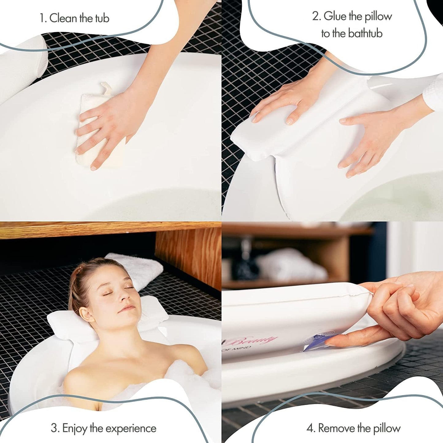 TranquilBeauty Bath Pillow, White, PVC, Pain Relief, 7 Suction Cups - Ergonomic Head & Back Support, Luxury Spa Experience, Waterproof Design, Ideal for Elderly & Children