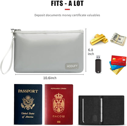 Hodufy Fireproof Money Bag (2000), Fireproof Document Bags, Gray, A5 Size, Zipper Closure