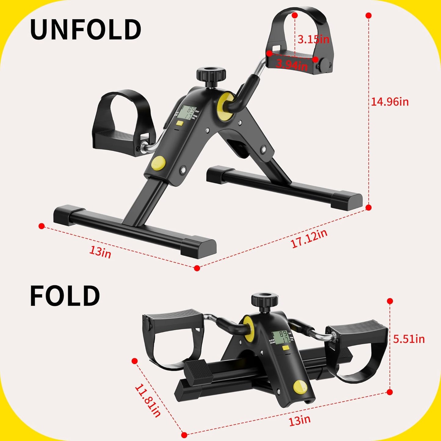 MOMODA Under Desk Bike Pedal Exerciser with LCD Display Portable Mini Exercise Bike for Arm and Leg