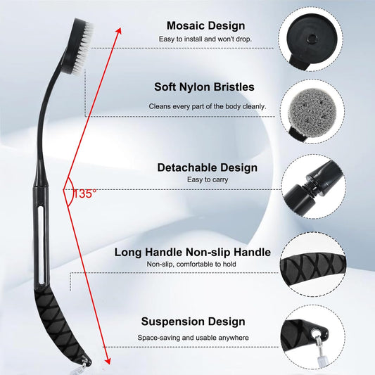 Gobiteli Back Scrubber for Shower,20.5" Long Handle Shower Brush for Body for Deep Clean,Back Brush for Shower for Men Women(Grey)