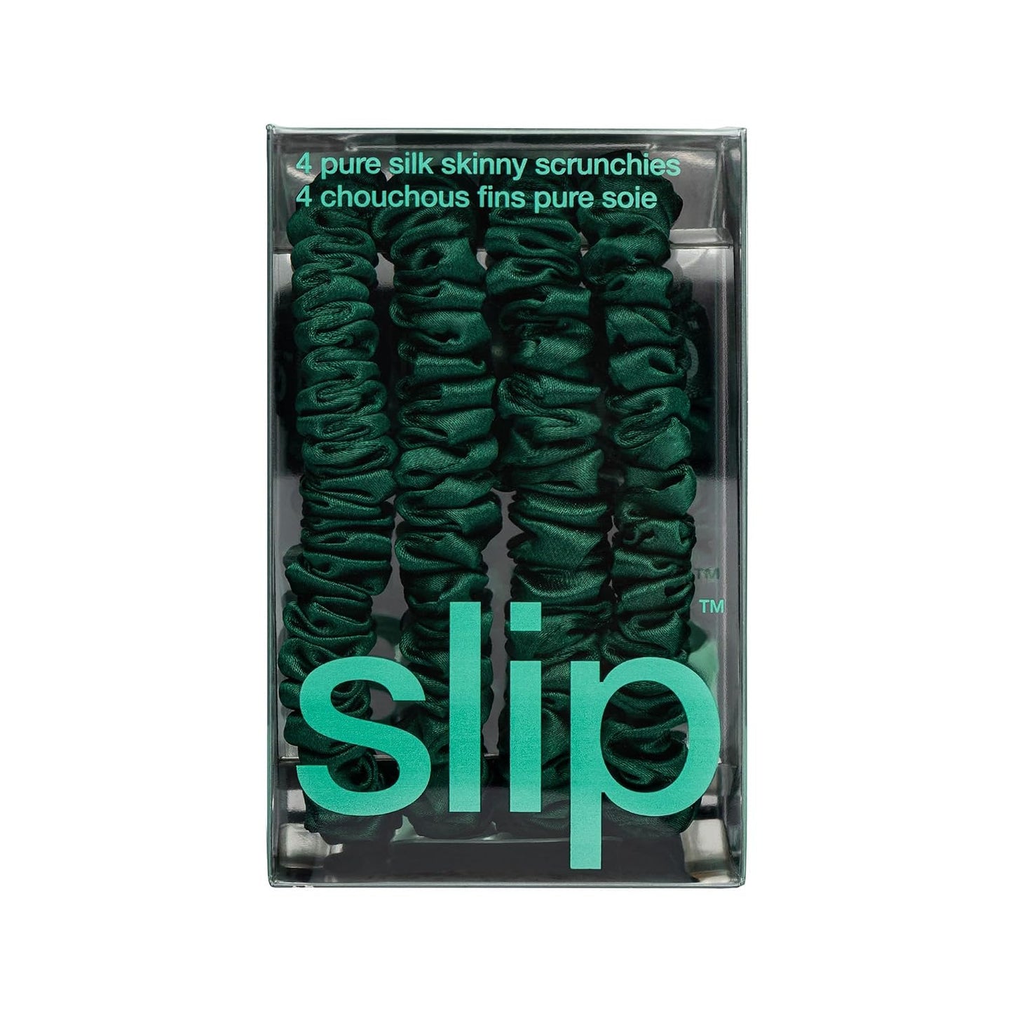 Slip Silk Hair Ties — Skinny Silk Black Scrunchies, No Damage, No Crease, Anti-Breakage |100% Mulberry Silk | All Hair Types | Made with Proprietary Slipsilk™ | Set of 4