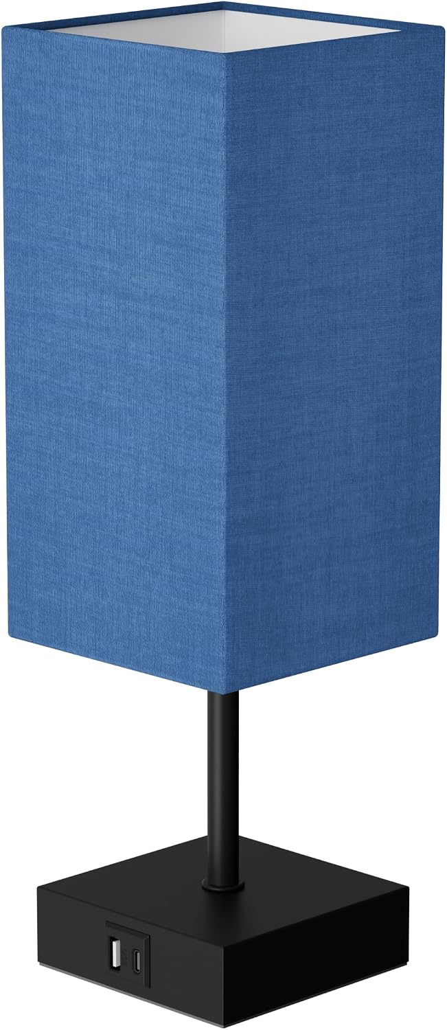 Table Lamp for Bedroom, 3 Way Dimmable Touch Bedside Lamp, Small Lamp with 2 USB C+A Charging Ports, Black Nightstand Lamps for End Table, Living Room, Desk, Bulb Included