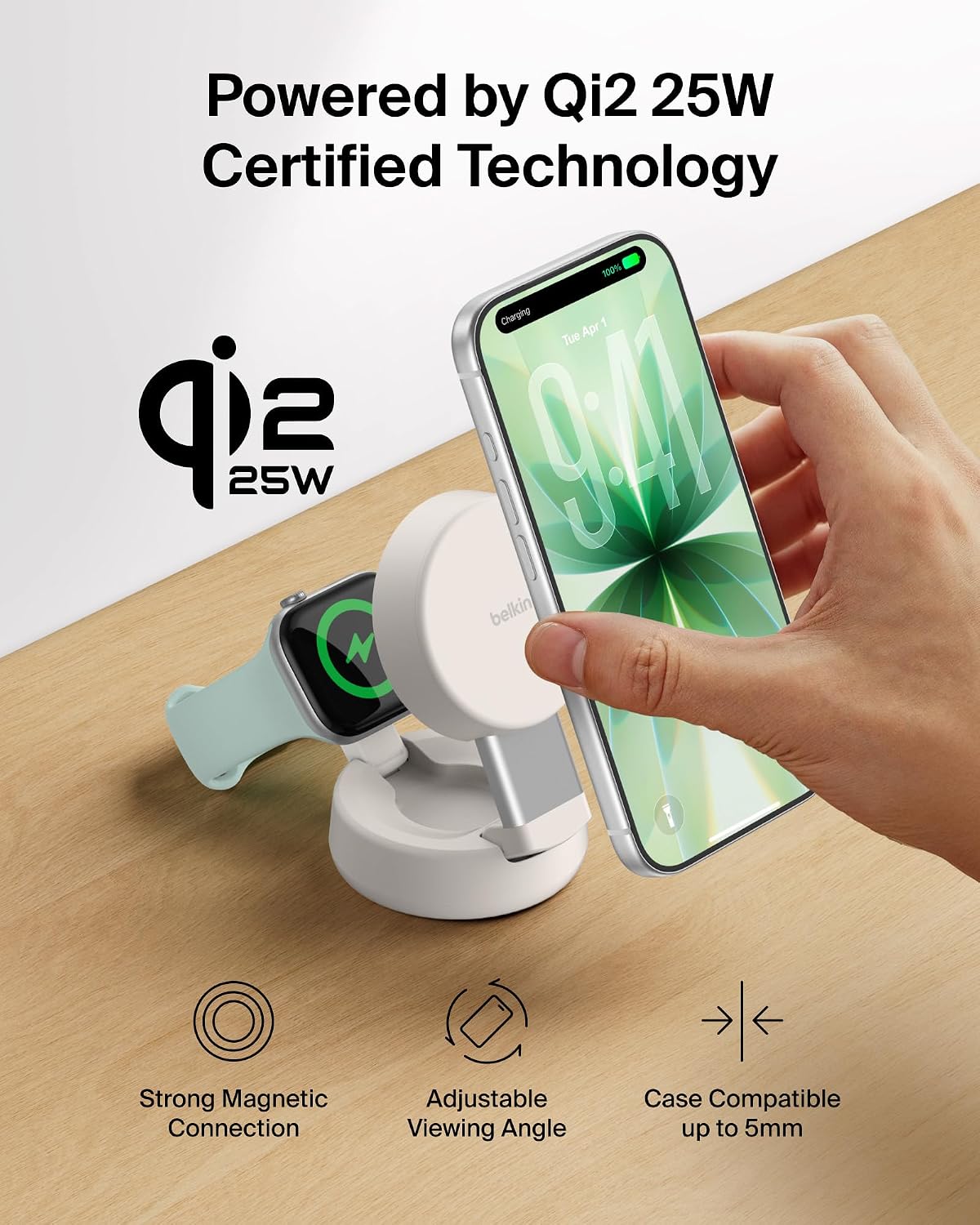 Belkin Qi2.2 25W Wireless 2 in 1 iPhone Charger, Fast Charging for Travel