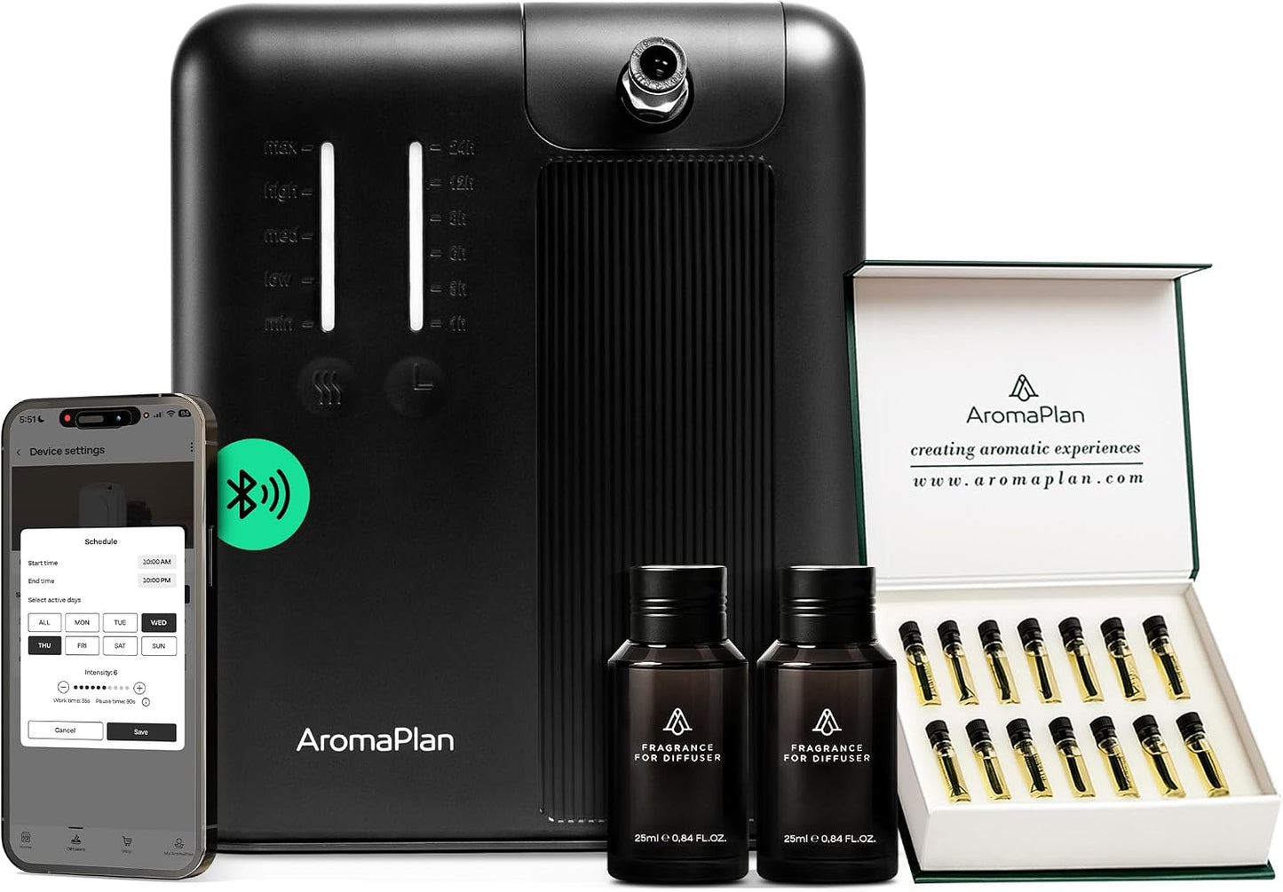 AromaPlan 5 Star Collection Cold Air Scent Diffuser, Whole House (2 Scents Included)- Waterless Smart Aroma, Scent &Time Adjust., App Control, HVAC | Home, Commercial, Hotel | Large Room, 2,000 sq.ft