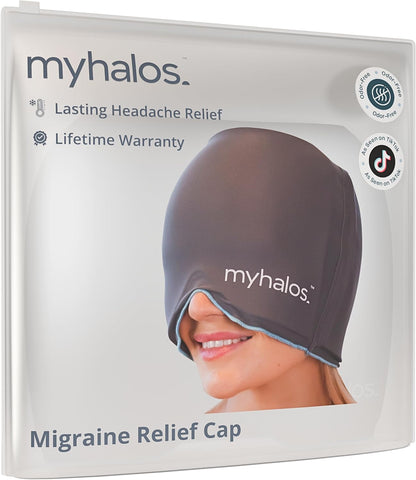 Myhalos® Migraine Relief Cap, Ice Hat for Migraines, Headache Relief Cap, 30% More Gel, Hot & Cold Therapy Head Ice Pack, Cooling Headache Hat, Tension Wrap, Hangover Cap, Ice Face Mask, FSA|HSA