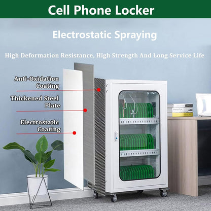 Portable Wall-Mounted Phone Storage Cabinet with Rechargeable Function and Universal Wheels, Secure Charging Station for Multiple Devices, Ideal for Offices and Publ,40slots