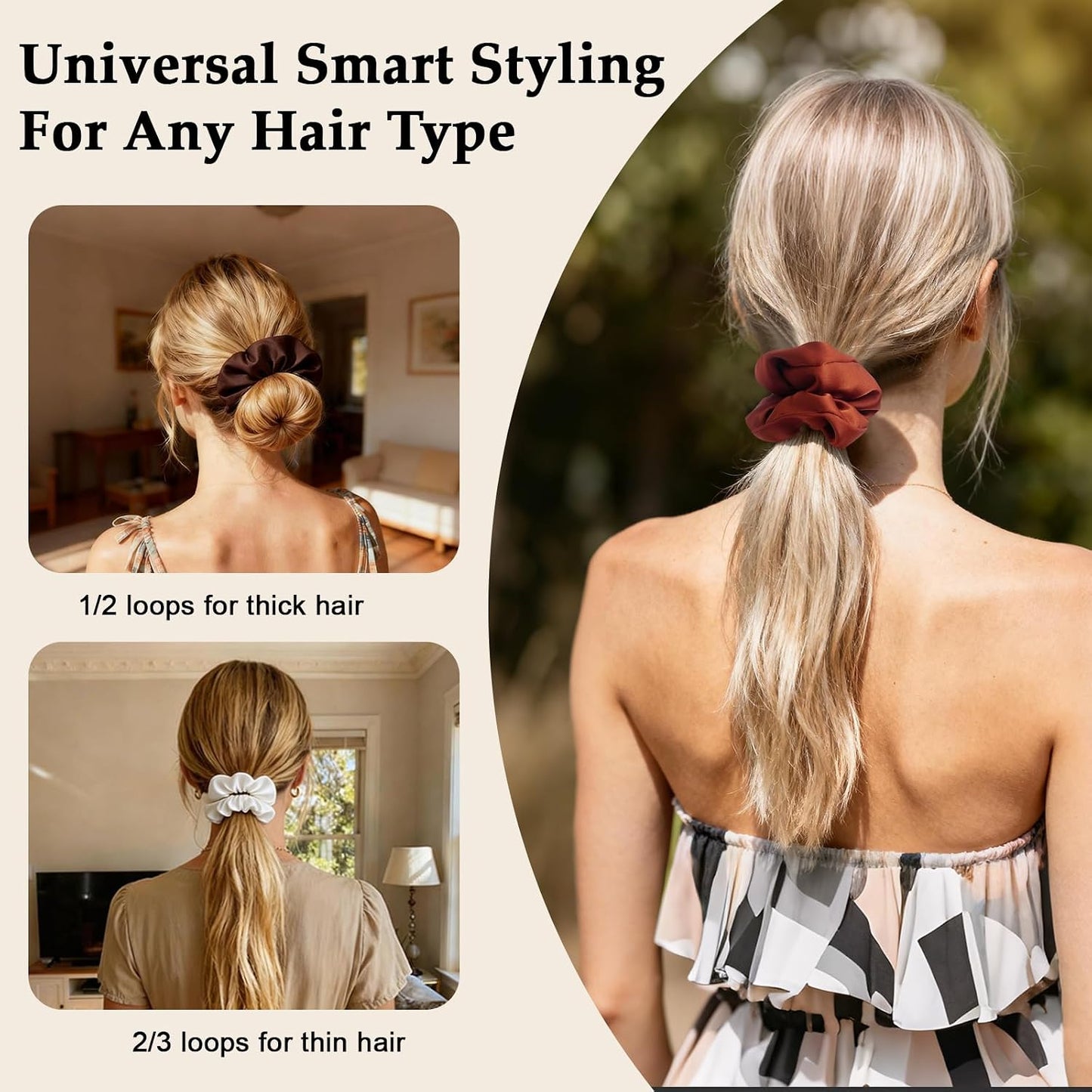 Satin Scrunchies for Women – 8PCS Blush & Brown Silk Hair Ties Set – No Crease, Frizz-Free, Gentle Elastic Hair Bands, Soft & Stylish Everyday Hair Accessories Gifts