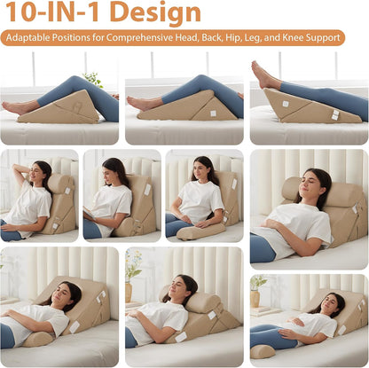 BIEEZZK Wedge Pillow Set for After Surgery, Wedge Pillow for Acid Reflux, Bed Wedge Pillow with Adjustable 9&12inch for Headboard,Sleeping, Orthopedic Memory Foam for Neck&Back Support, White/Grey