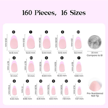 Beetles Press On Nail Kit-Short Square French Tip Press On Nails, 150Pcs Pink French Nail Tips with Nail Glue & Remover Builder Top Coat Nail Lamp, All-in-One DIY Fake Nails Gift for Women