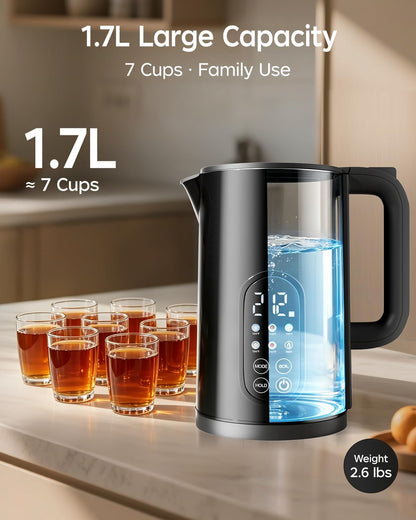 Electric Kettle with Temperature Control, 1.7L Hot Water Kettle for Tea, Coffee & Daily Use, 5 Presets, 2H Keep Warm, Stainless Steel Interior, Auto Shut-Off, Cordless Electric Tea Kettle, Blue