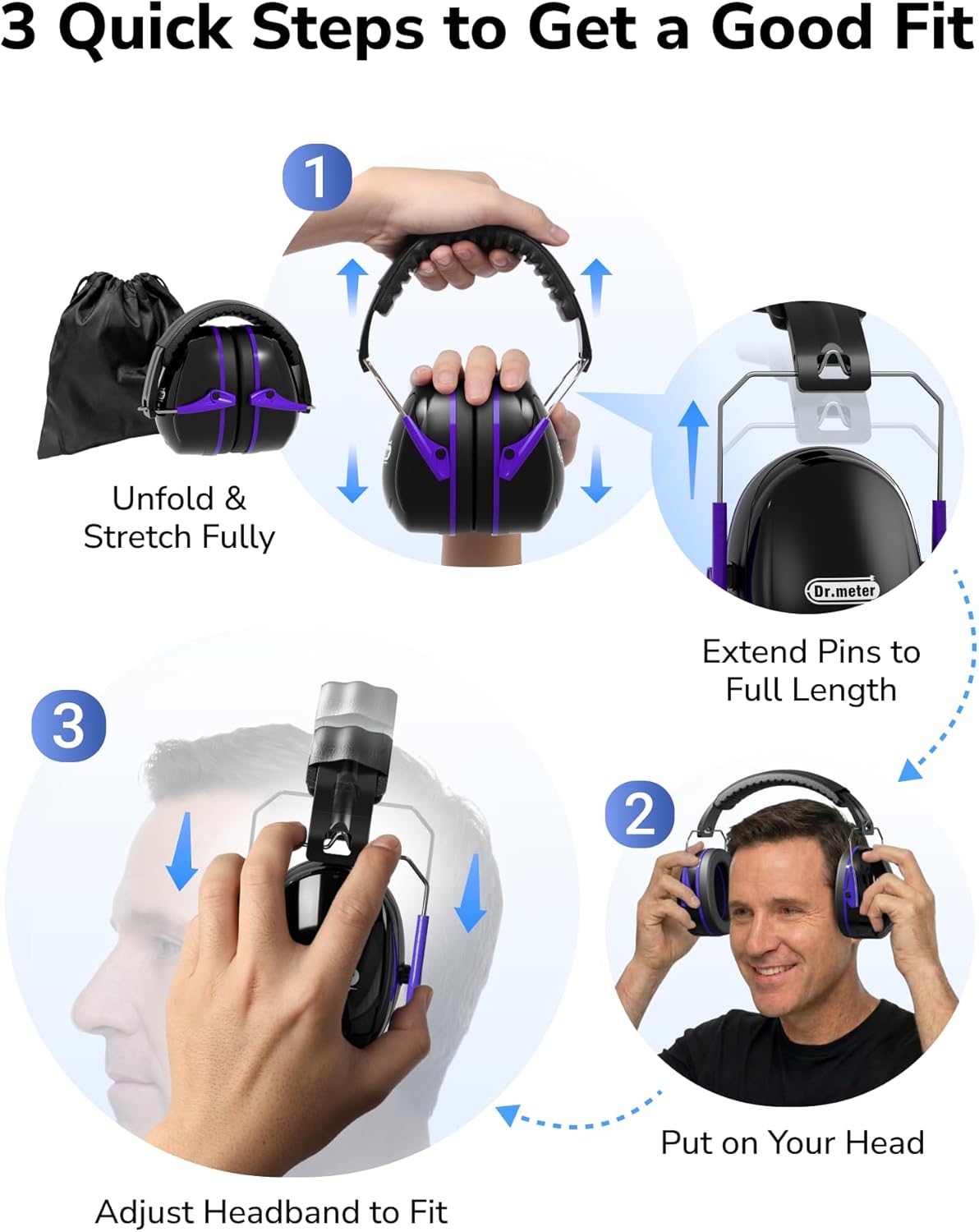 Dr.meter Ear Protection Ear Muffs, Noise Cancelling Headphones for Adults Kids 31dB Earmuffs for Noise Reduction, Hearing Protection for Shooting Gun Range, Mowing, Monster Jam, Sensory, Fireworks
