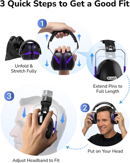 Dr.meter Ear Protection Ear Muffs, Noise Cancelling Headphones for Adults Kids 31dB Earmuffs for Noise Reduction, Hearing Protection for Shooting Gun Range, Mowing, Monster Jam, Sensory, Fireworks