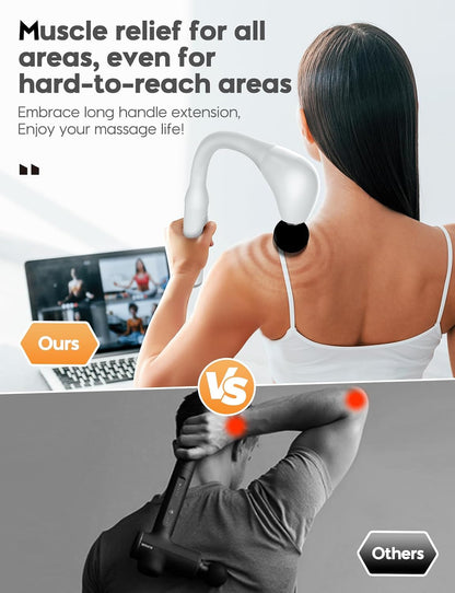 FVZ Massage Gun with Upgraded Extension Handle, Portable 10MM Massage Gun Deep Tissue, Back Massager, Muscles/Neck/Shoulders/Waist/Legs Massager, Gifts for Men